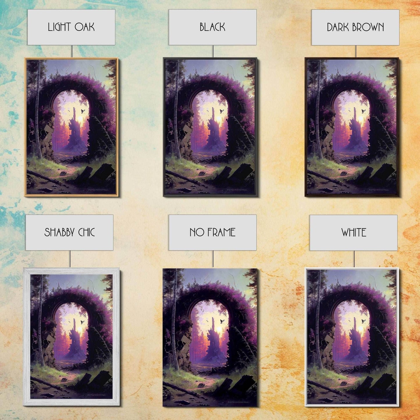 Portal to another world, purple fantasy art, watercolor, RPG concept art, framed canvas print - 8x12 Inches / Gallery Wrap Canvas - Ready To Hang