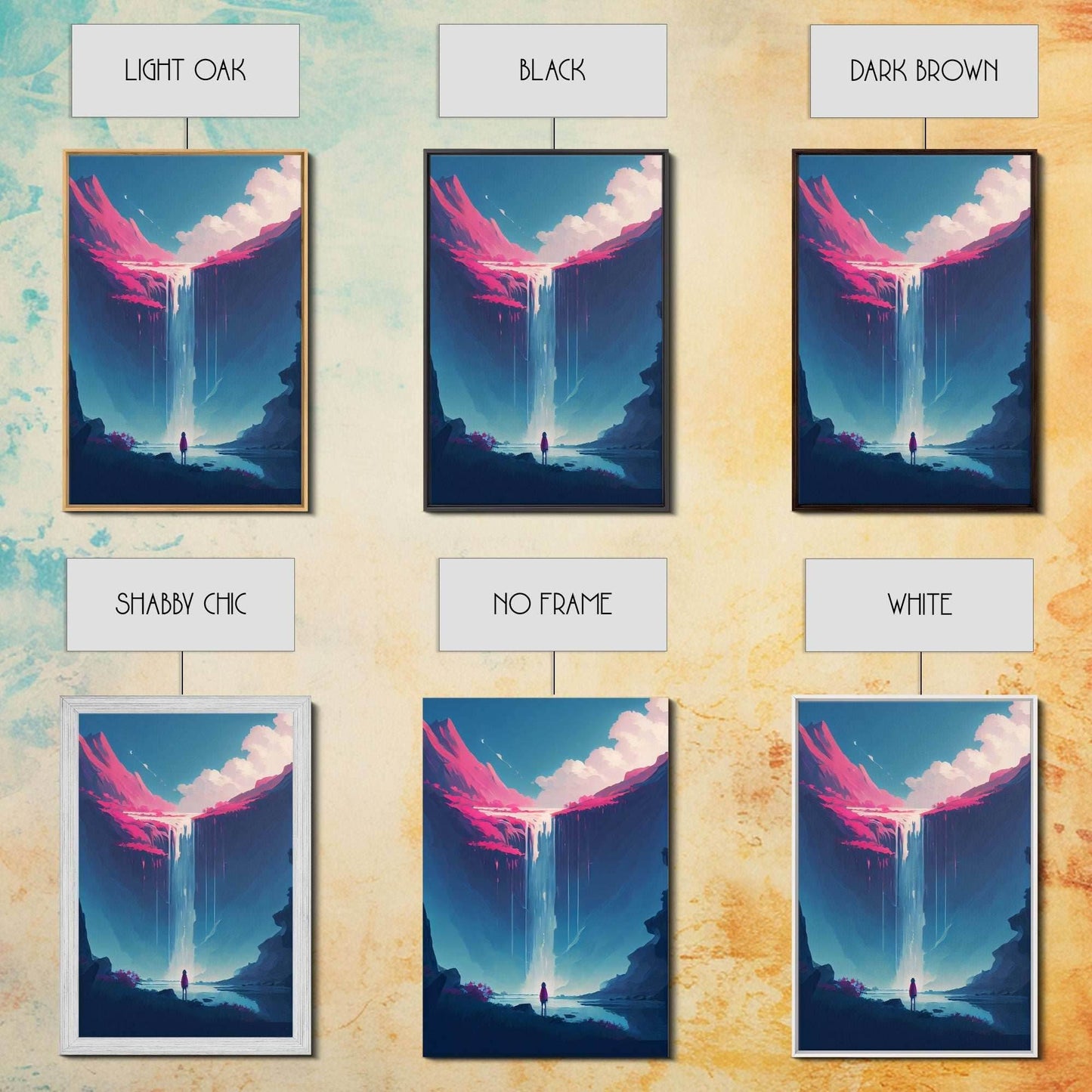 Mystical Fantasy Waterfall Purple Blue Wall Art Canvas Print - Vibrant Colorful Nature Scene Artwork - 8x12 Inches / Gallery Wrap Canvas - Ready To Hang