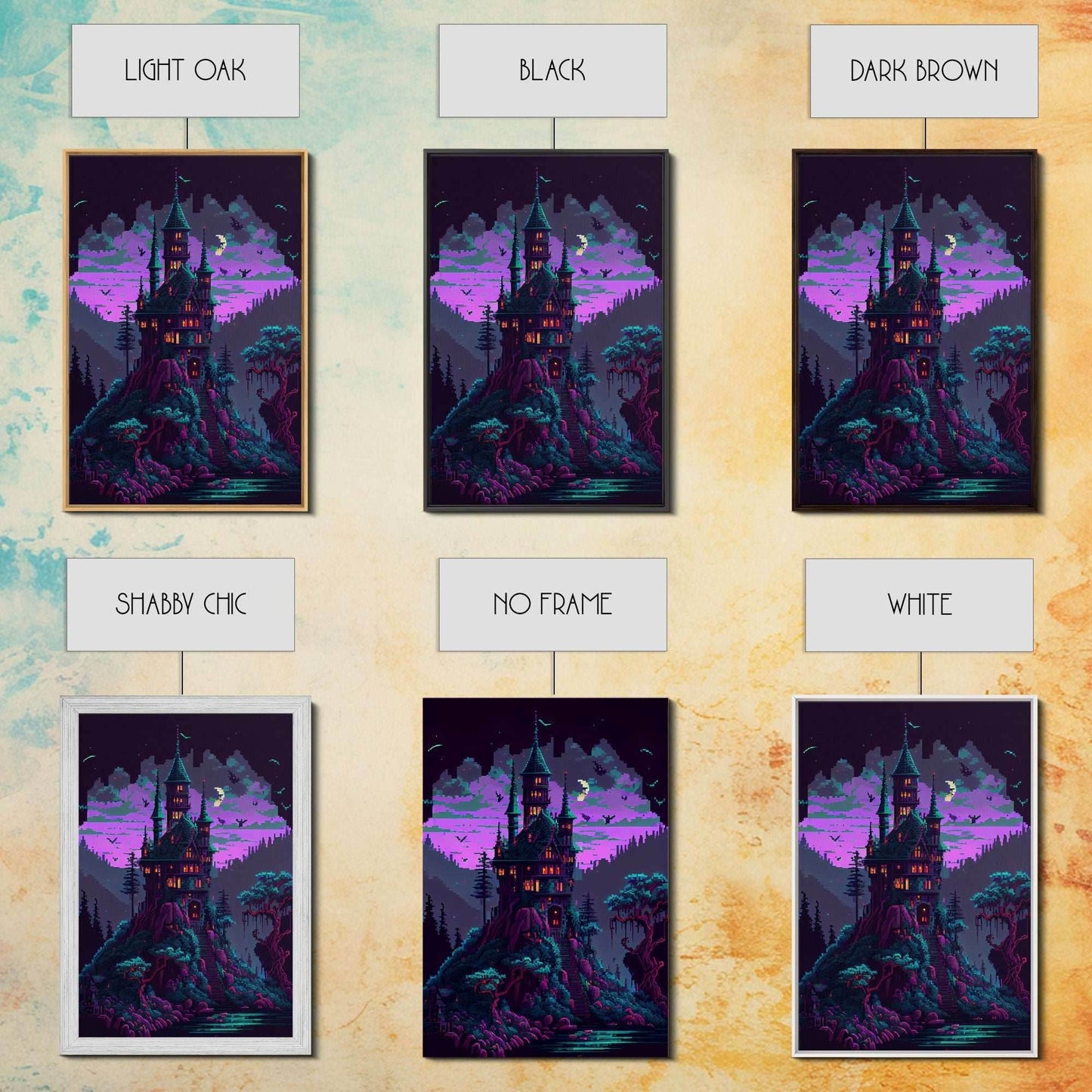 Transylvania Art, Cool Medieval castle 8 bit pixel art, fantasy art, framed canvas print, Cool castle art - 8x12 Inches / Gallery Wrap Canvas - Ready To Hang