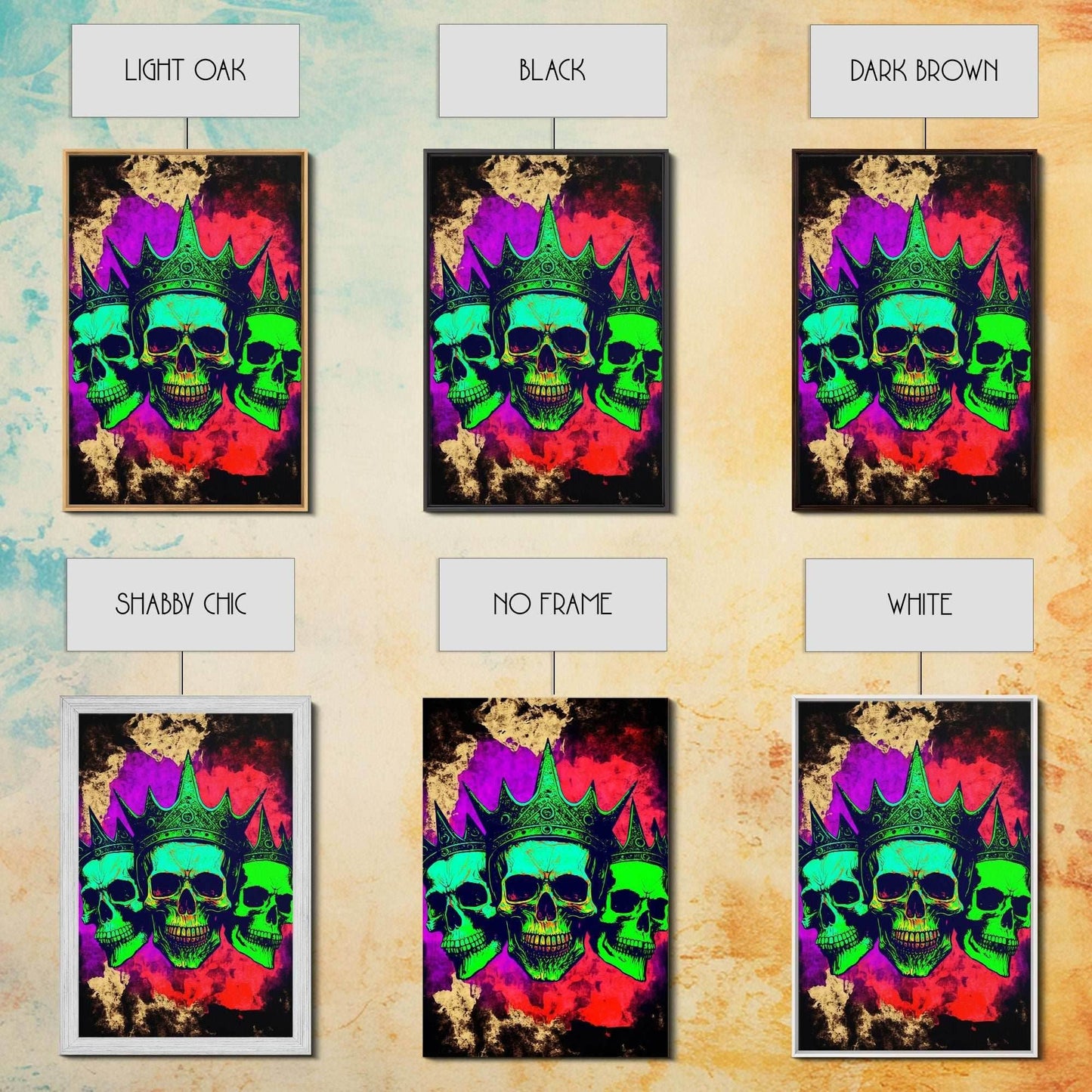 Psychedelic Skull With The Gold Crown, Framed Canvas Print, Unique Fantasy Undead Wall Art, Trippy Art - 8x12 Inches / Gallery Wrap Canvas - Ready To Hang