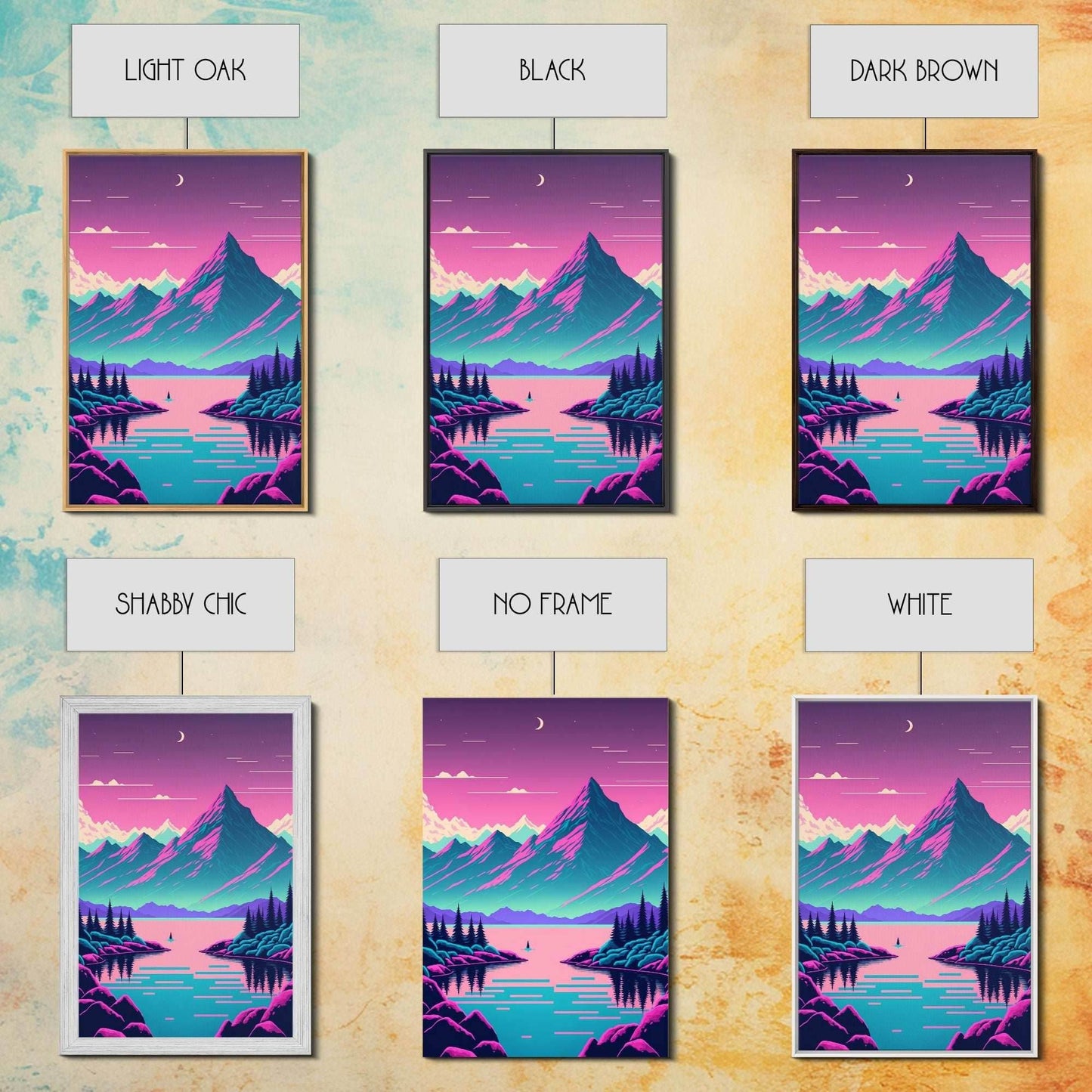 Pink and Purple Fantasy Mountain Art, Framed Canvas Print, Pacific Northwest Inspired Fantasy Art, Pop Art - 8x12 Inches / Gallery Wrap Canvas - Ready To Hang