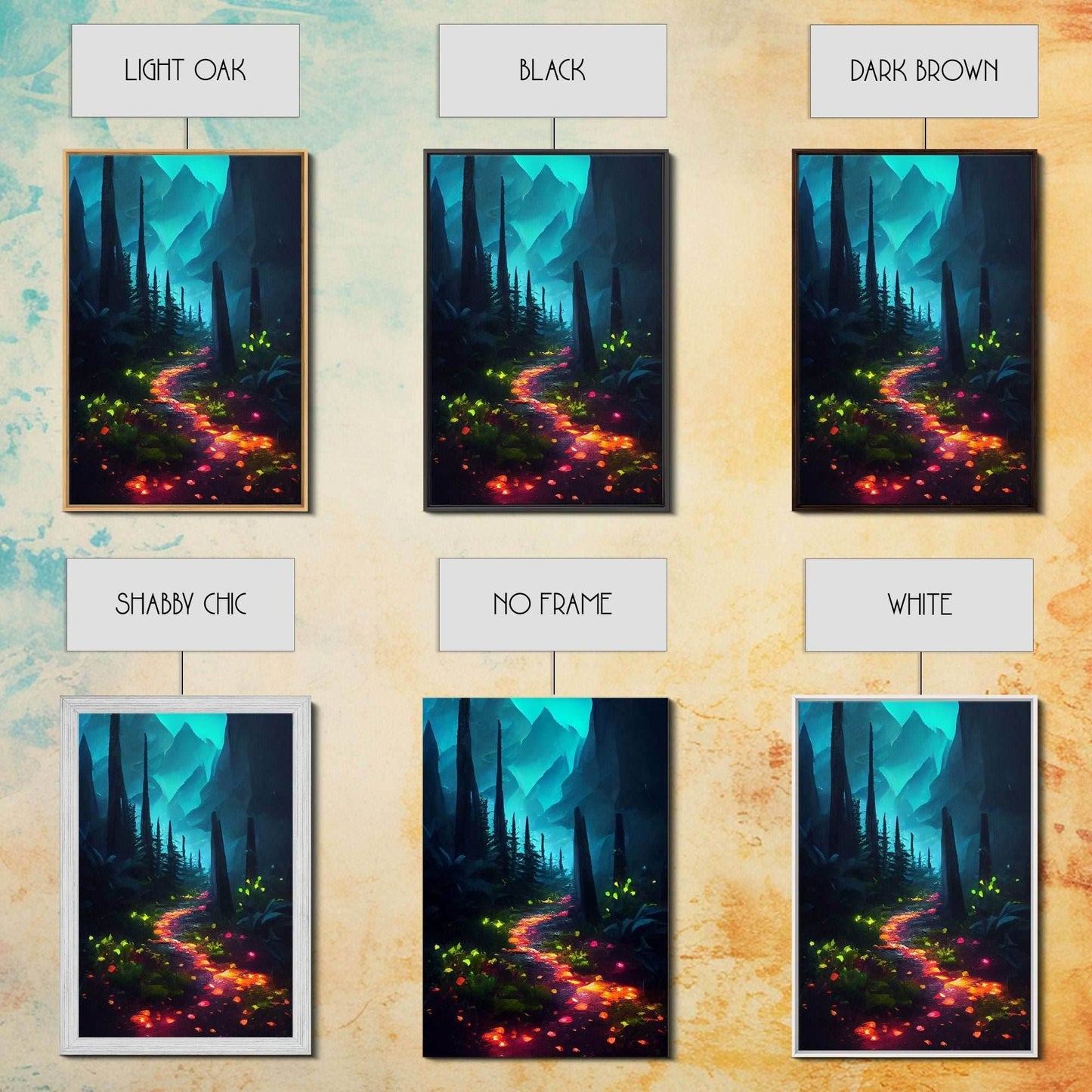 Luminescent magical forest canvas print, glowing trail though the trees, fantasy art, gloomy wall art, dark decor - 8x12 Inches / Gallery Wrap Canvas - Ready To Hang