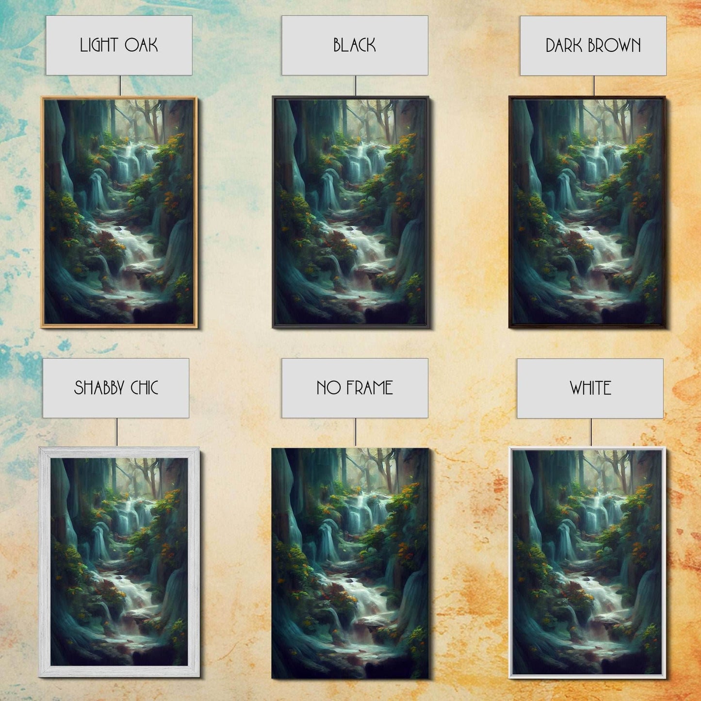 Waterfall painting canvas print, fantasy wall art, watercolor print, high fantasy, nature landscape wall art for living room - 8x12 Inches / Gallery Wrap Canvas - Ready To Hang