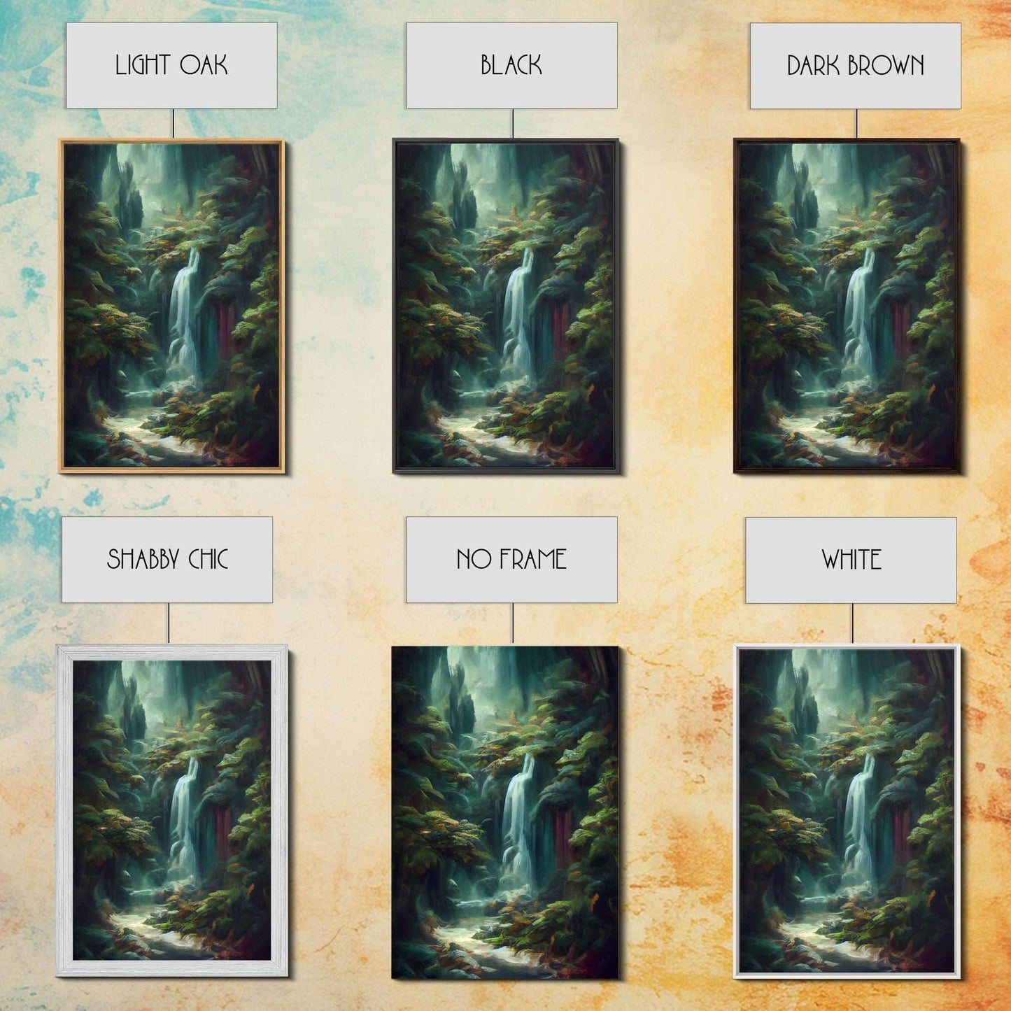 Waterfall in the forest canvas print, fantasy wall art, watercolor print, high fantasy, nature landscape living room wall art - 8x12 Inches / Gallery Wrap Canvas - Ready To Hang