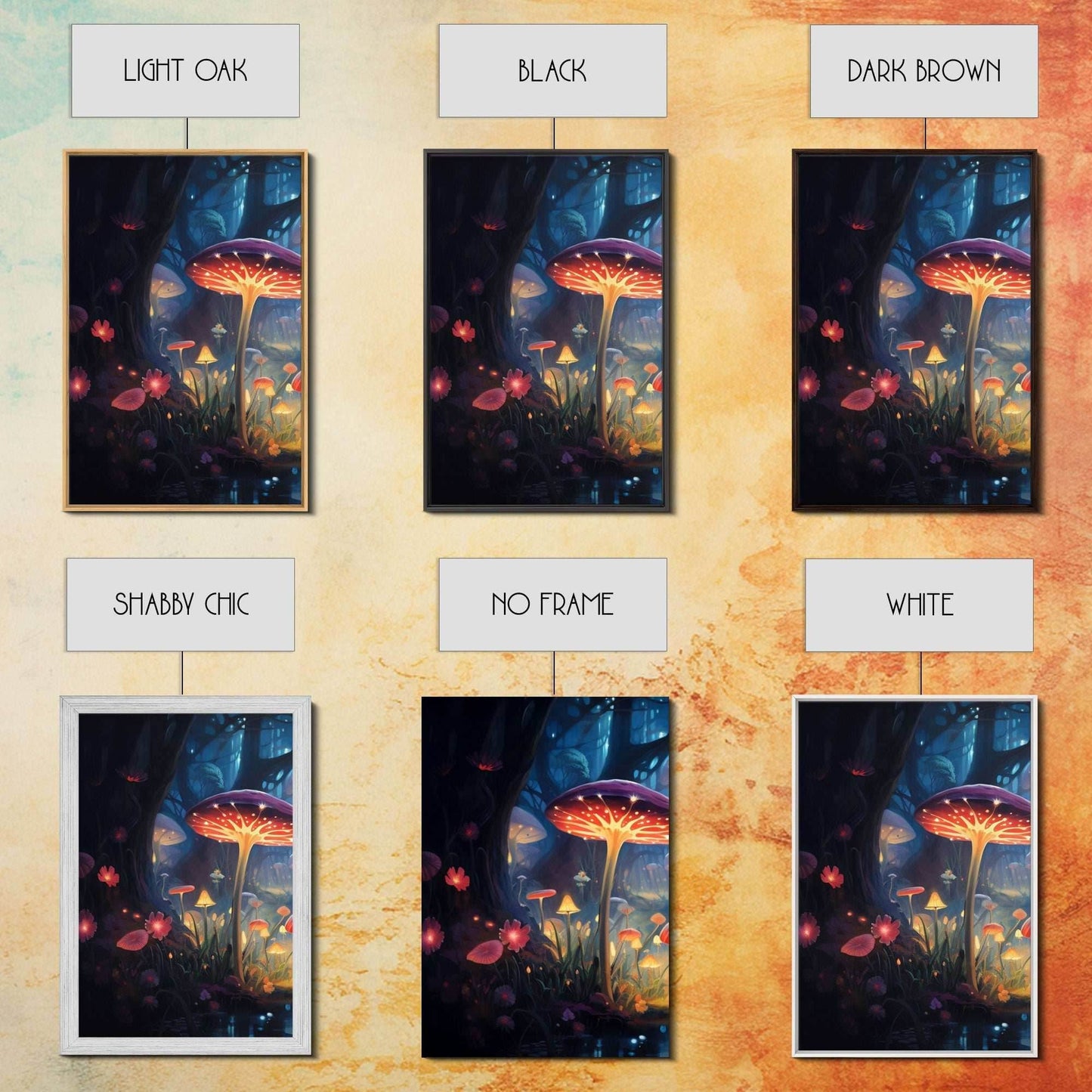 Magical dark forest art print on canvas, fantasy forest, oil style painting, large landscape wall art for home, ready to hang, 3 Piece Art - 8x12 In. - 3 Pieces / Stretched Canvas