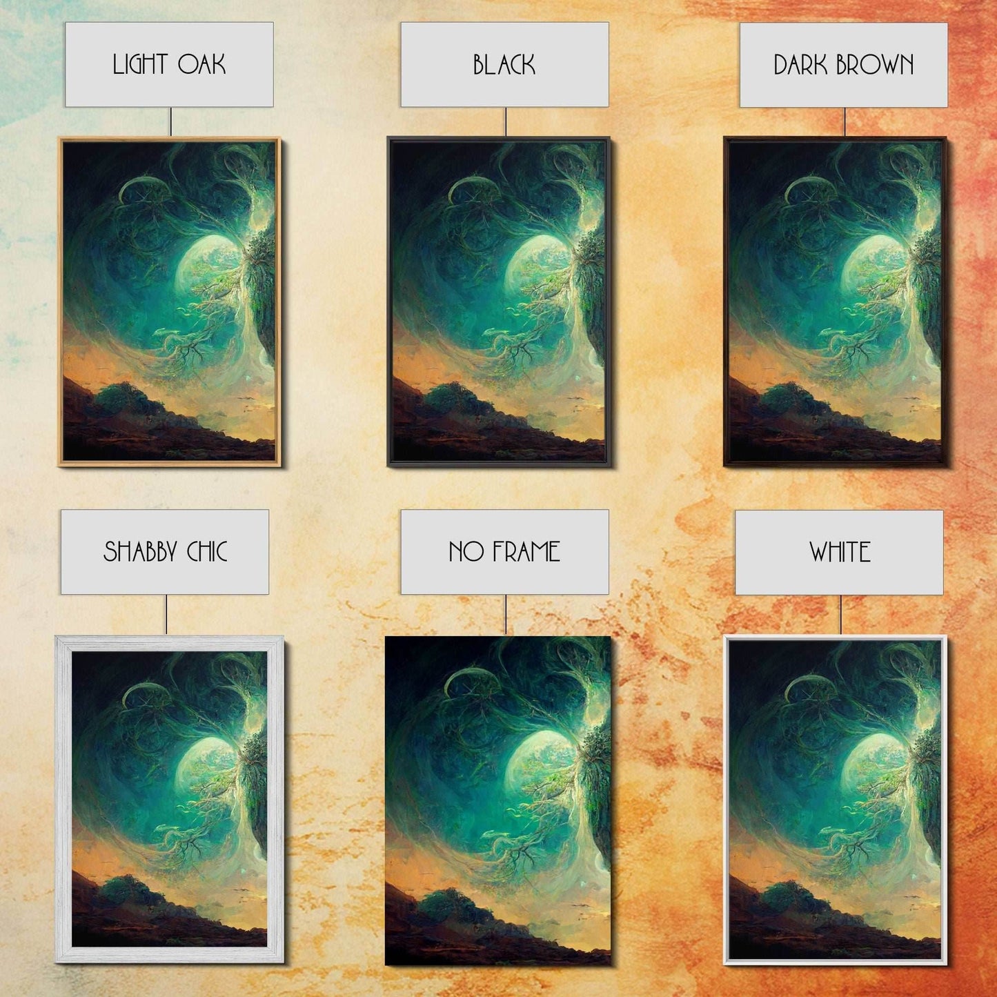 Yggdrasil Tree of Life, Nordic Viking Fantasy Art, Ready To Hang Canvas Print, Cool Living Room Wall Art Decor - 8x12 In. - 3 Pieces / Stretched Canvas