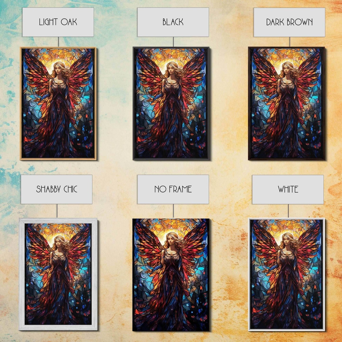 Angel, Fantasy Art, Angel Wings, Canvas Print, Wall Hanging, Portrait Art, Stained Glass Art, Housewarming Gift, Bedroom Teen Girl Art - 8x12 Inches / Gallery Wrap Canvas - Ready To Hang