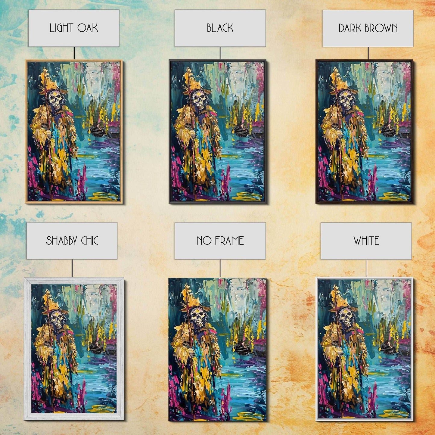 Halloween Skeleton Wizard, Framed Canvas Print, Wall Art, Home Decor, Spooky Artwork, Witchcraft Decor, Fantasy Art, Holiday Decor - 8x12 Inches / Gallery Wrap Canvas - Ready To Hang