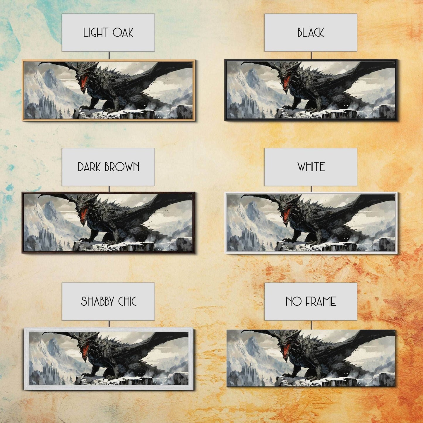 Dragon Painting, Framed Canvas Print, Dragon Art, Fantasy Art, Fantasy Painting, Watercolor Dragon Painting, Art Print - 10x30 Inches / Gallery Wrap Canvas - Ready To Hang