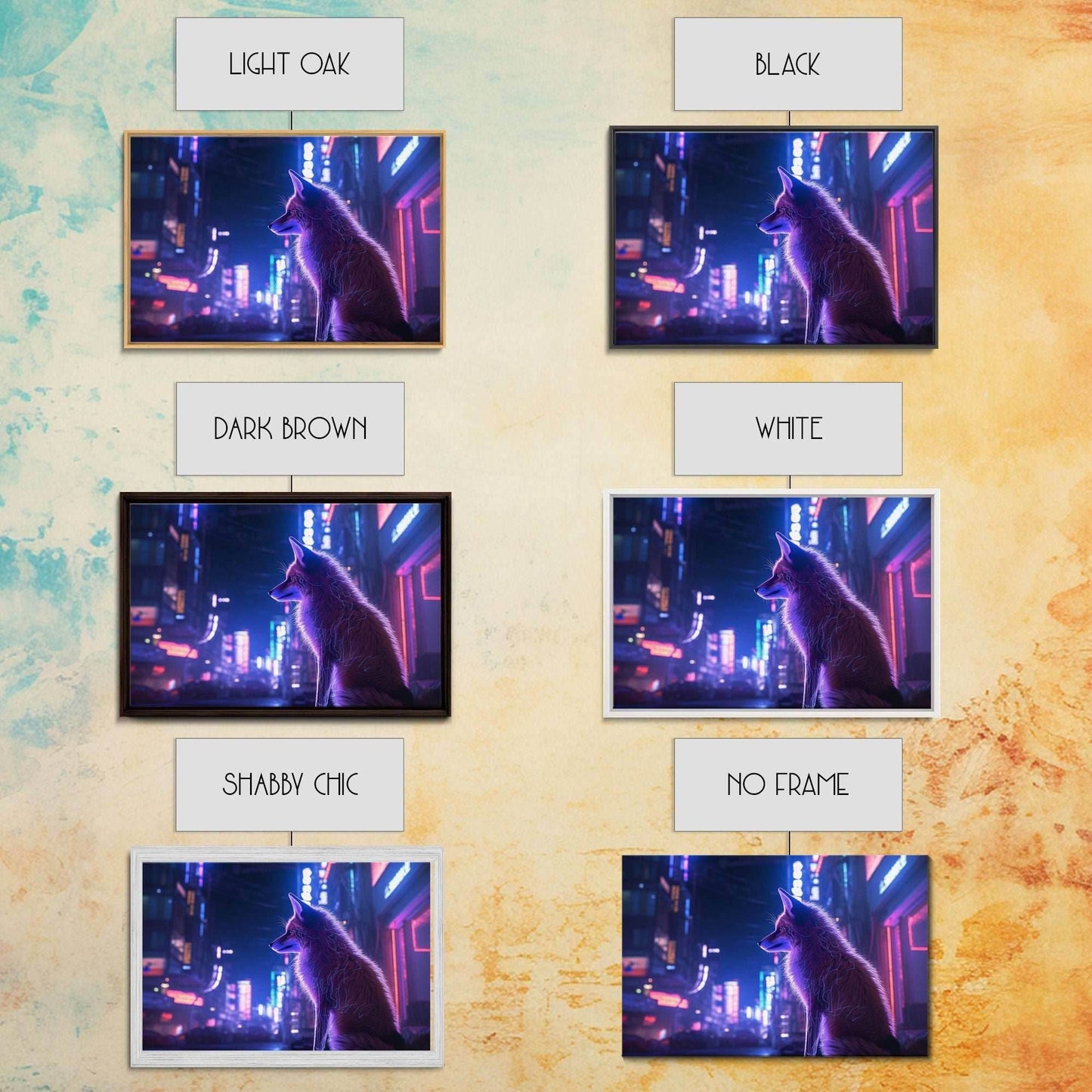 Alley Fox, Cyberpunk city, framed canvas print, urban decay art - 8x12 Inches / Gallery Wrap Canvas - Ready To Hang