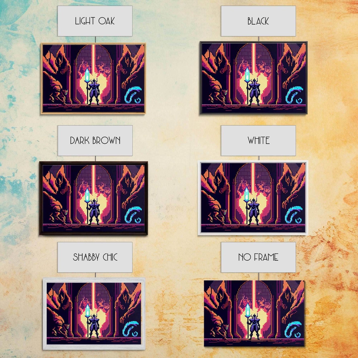 RPG pixel art, fantasy pixel art, Paladin Templar Art, synthwave style, framed canvas print, man cave art - 8x12 Inches / Gallery Wrap Canvas - Ready To Hang