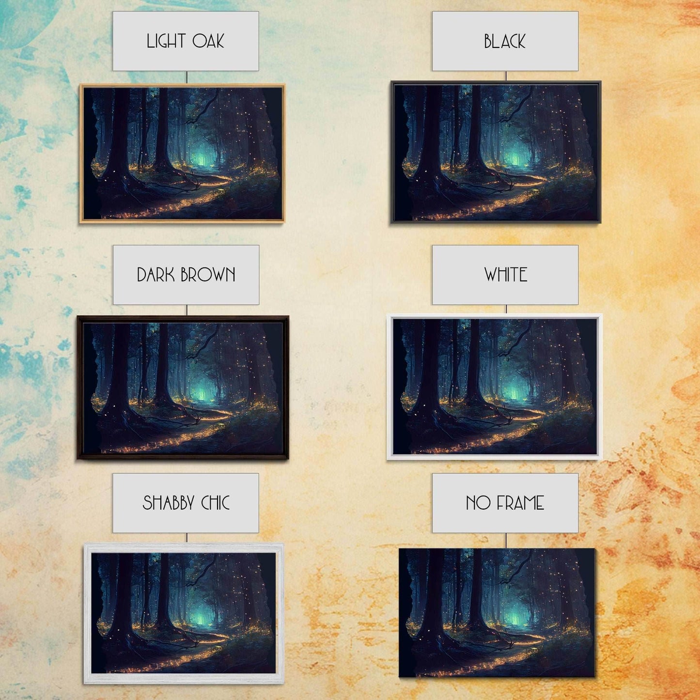 The magical enchanted forest is lit brightly with fireflies at night, framed canvas print, fantasy art - 8x12 Inches / Gallery Wrap Canvas - Ready To Hang