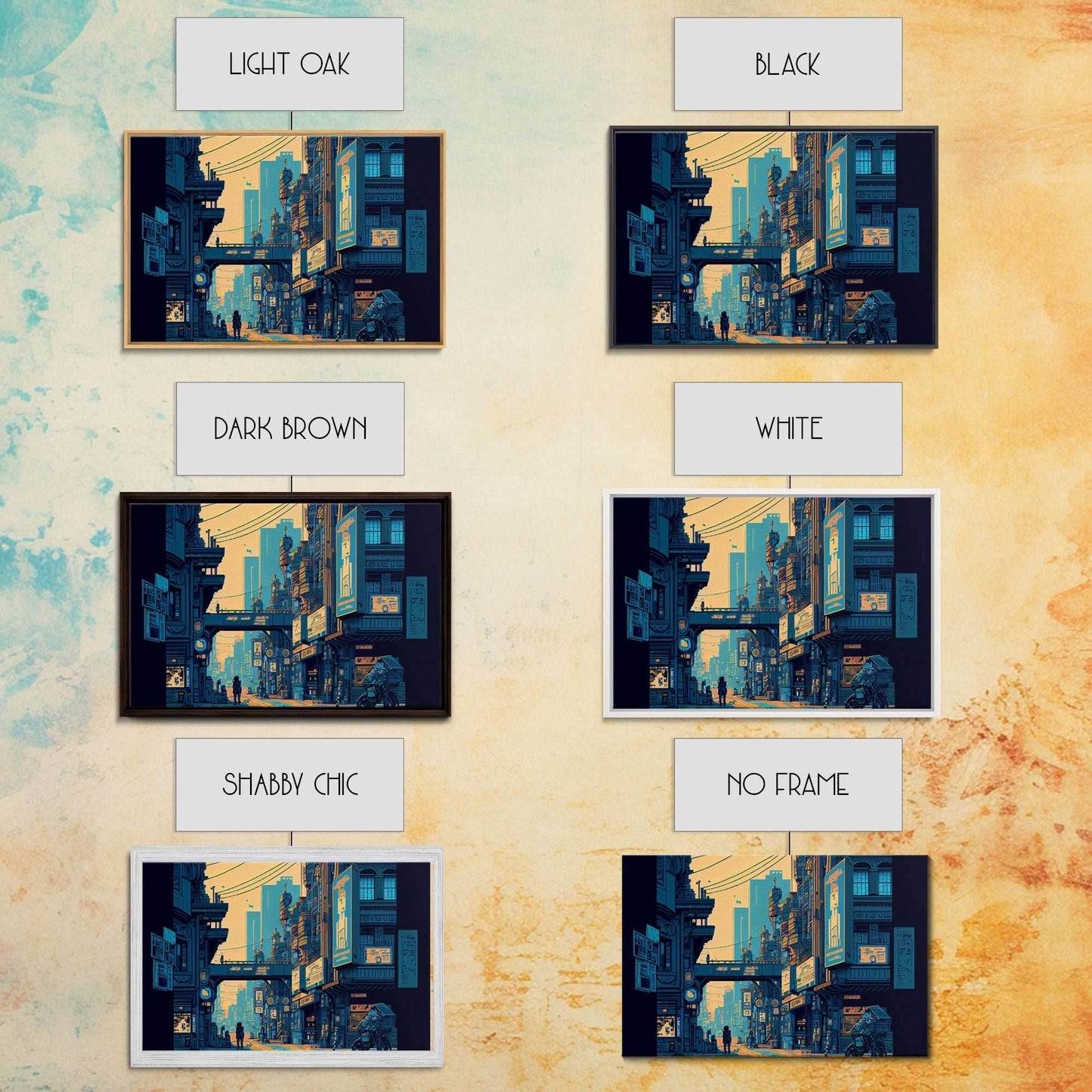 8 bit pixel art cyber punk city, video game concept art, framed canvas print, game room art - 8x12 Inches / Gallery Wrap Canvas - Ready To Hang