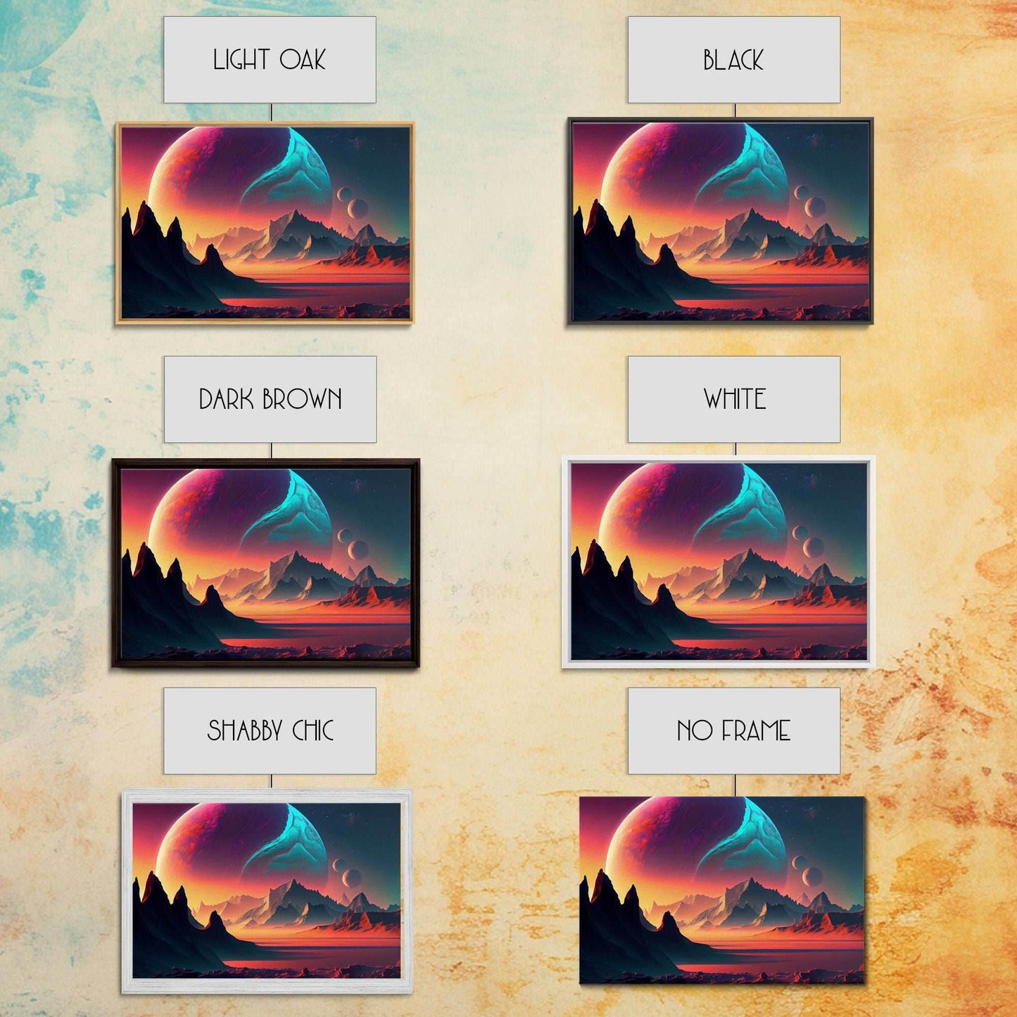 3 Moon Fantasy World, Retro Style Sci-Fi Art, Framed Canvas Print, Futuristic Art, Fantasy Decor - 8x12 Inches / Gallery Wrap Canvas - Ready To Hang