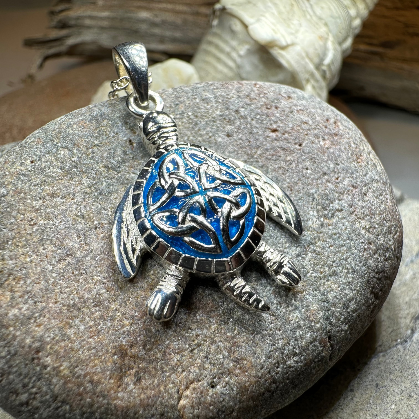 Blue Celtic Turtle Necklace