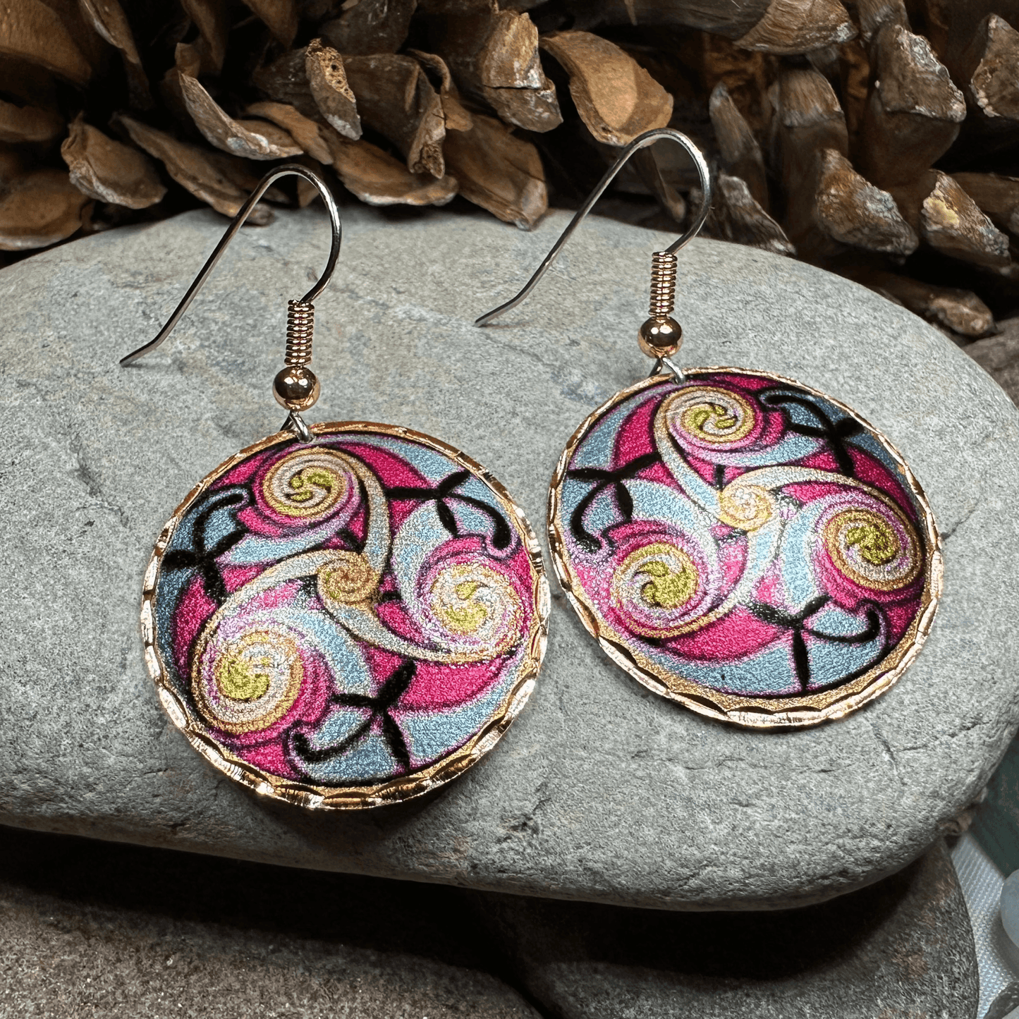 Summer Solstice Celtic Spiral Copper Earrings -