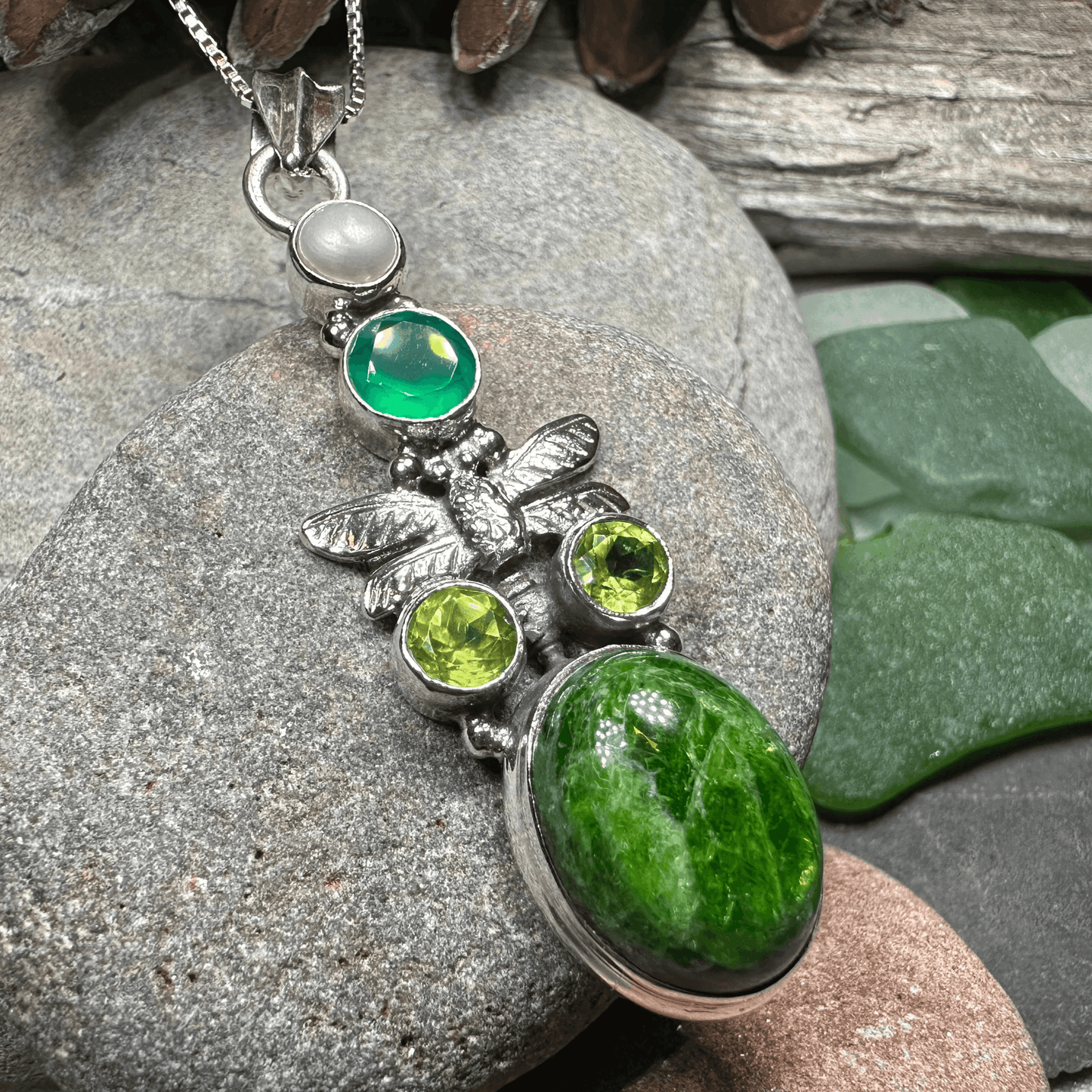 Mystical Dragonfly Necklace - 18 / Green Peridot