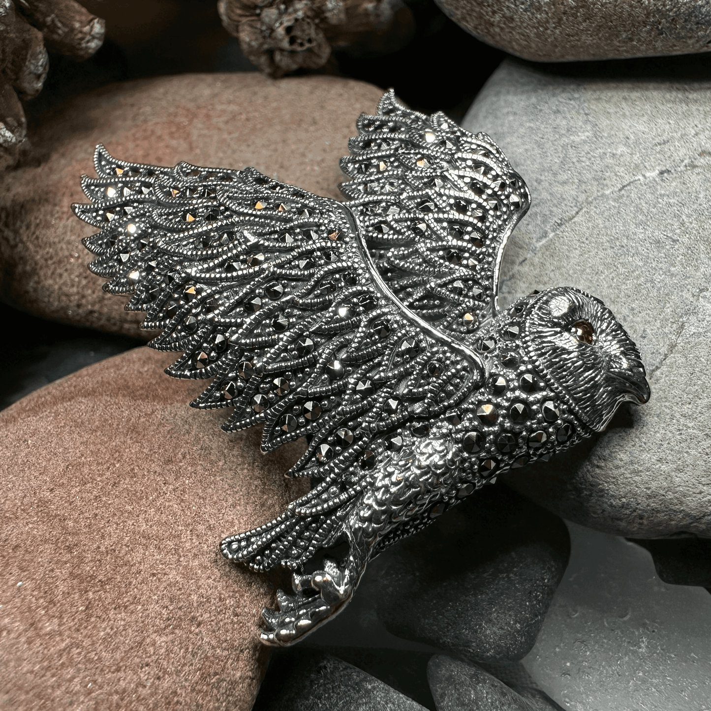 Breena Marcasite Owl Necklace & Brooch -