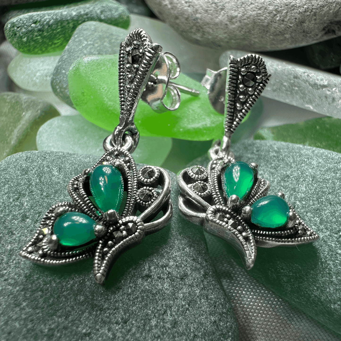 Summer Elegance Butterfly Earrings - Green Agate