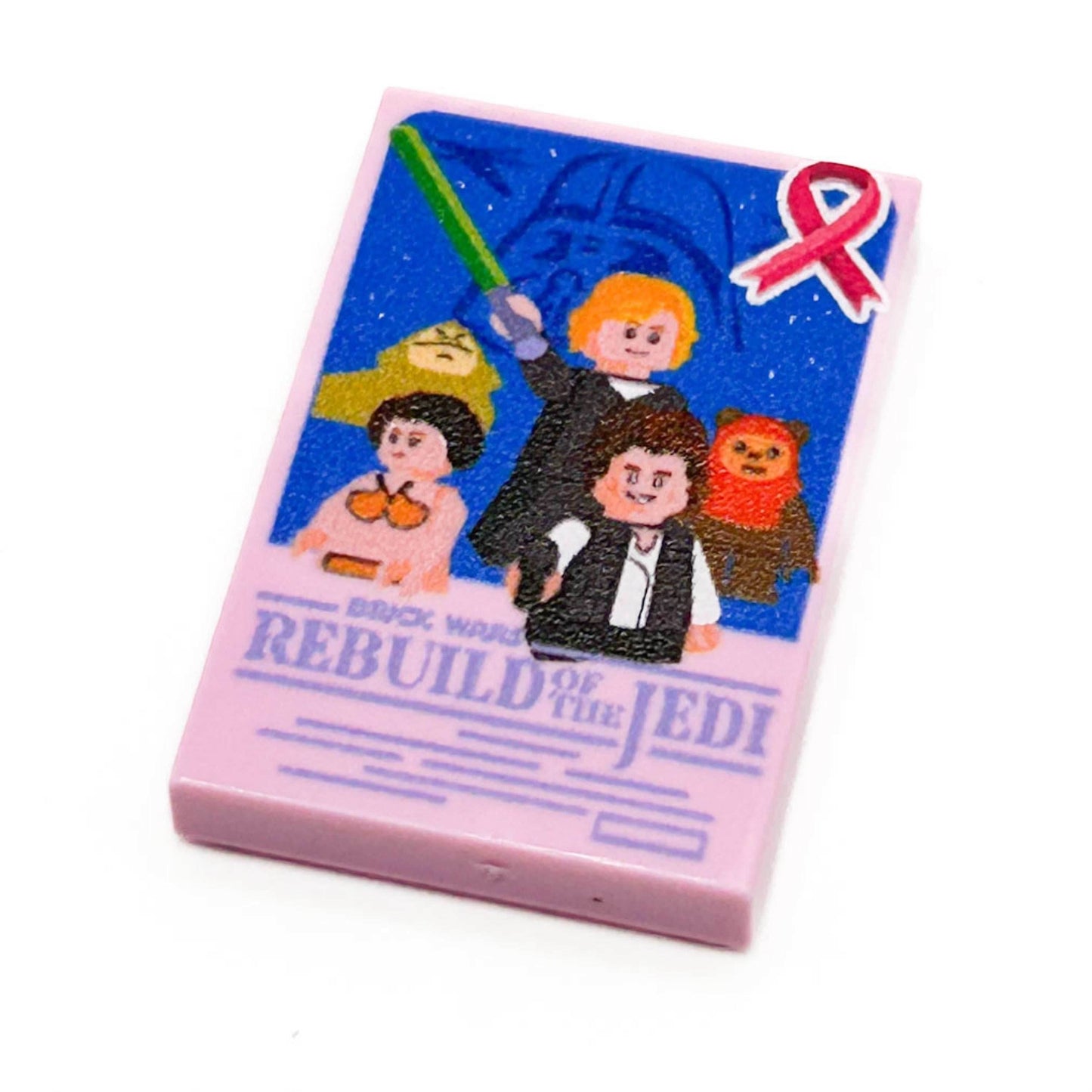 Limited Production! Pink (Break Cancer Awareness) Brick Wars: Rebuild of the Jedi Movie Tile Cover (2x3 Tile) - B3 Customs -