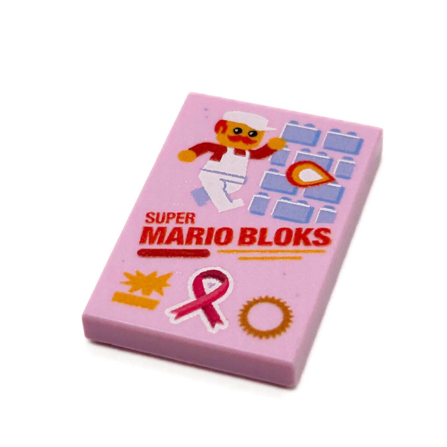 Limited Production! Pink (Break Cancer Awareness) Custom Super Mario Bloks Video Game Cover (2x3 Tile) -