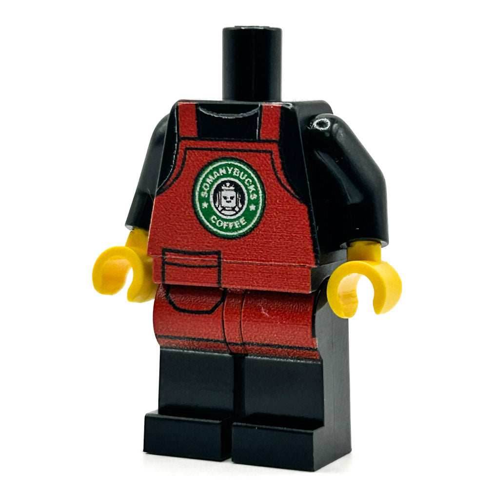 SoManyBucks Coffee Christmas Apron Barista Employee Minifig Body - B3 Customs -