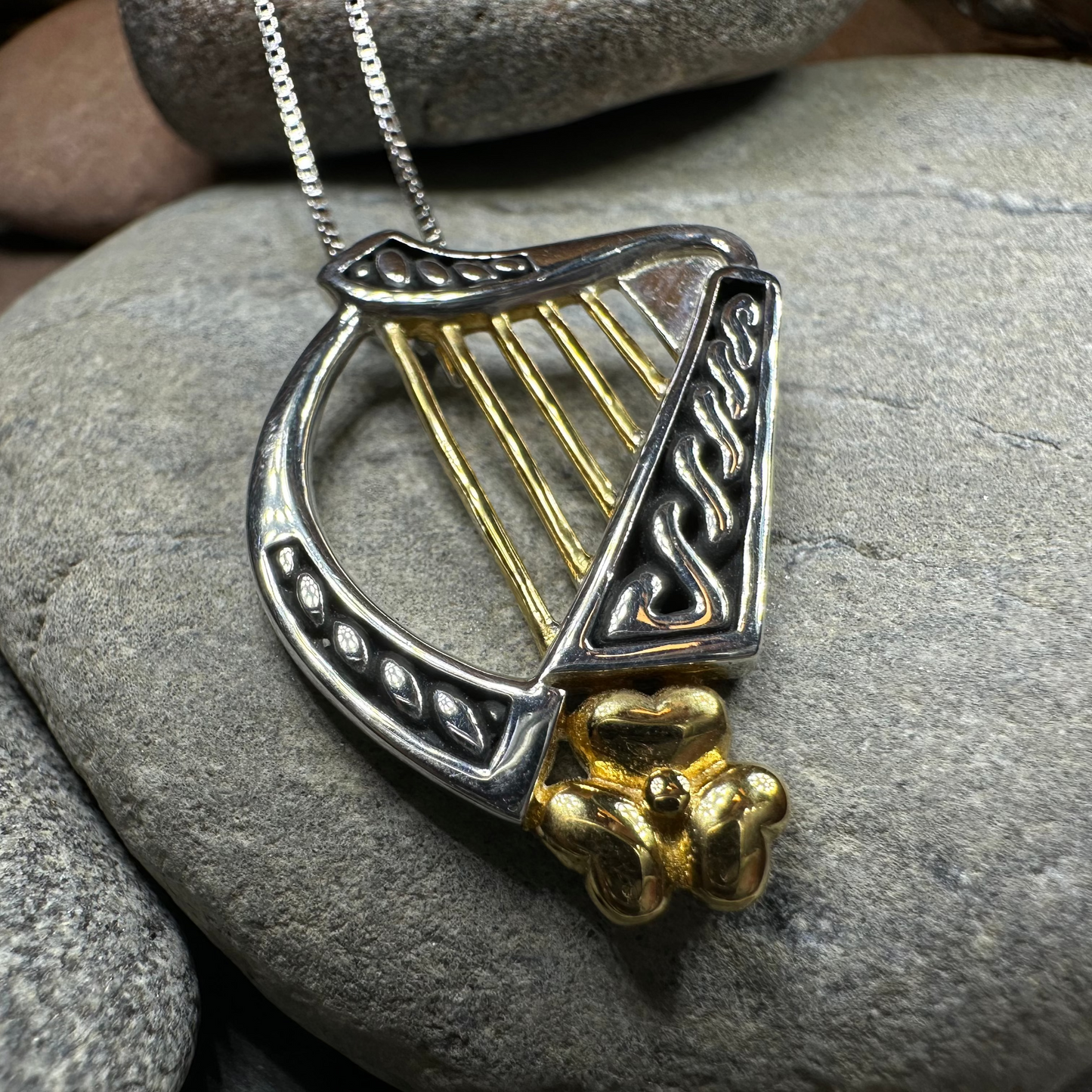 Golden Celtic Harp Necklace