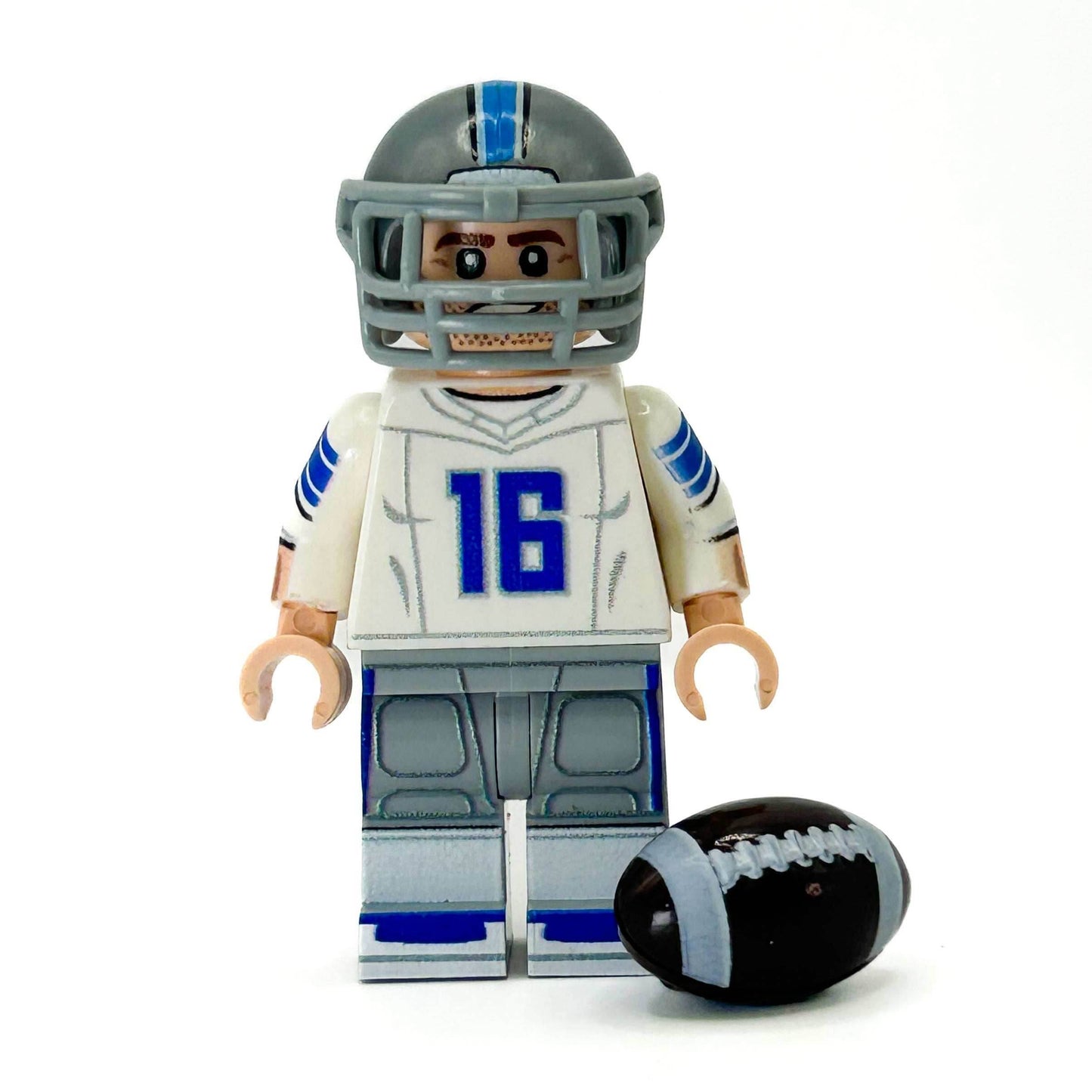 #16 Lions QB Football Player Minifig - B3 Customs -