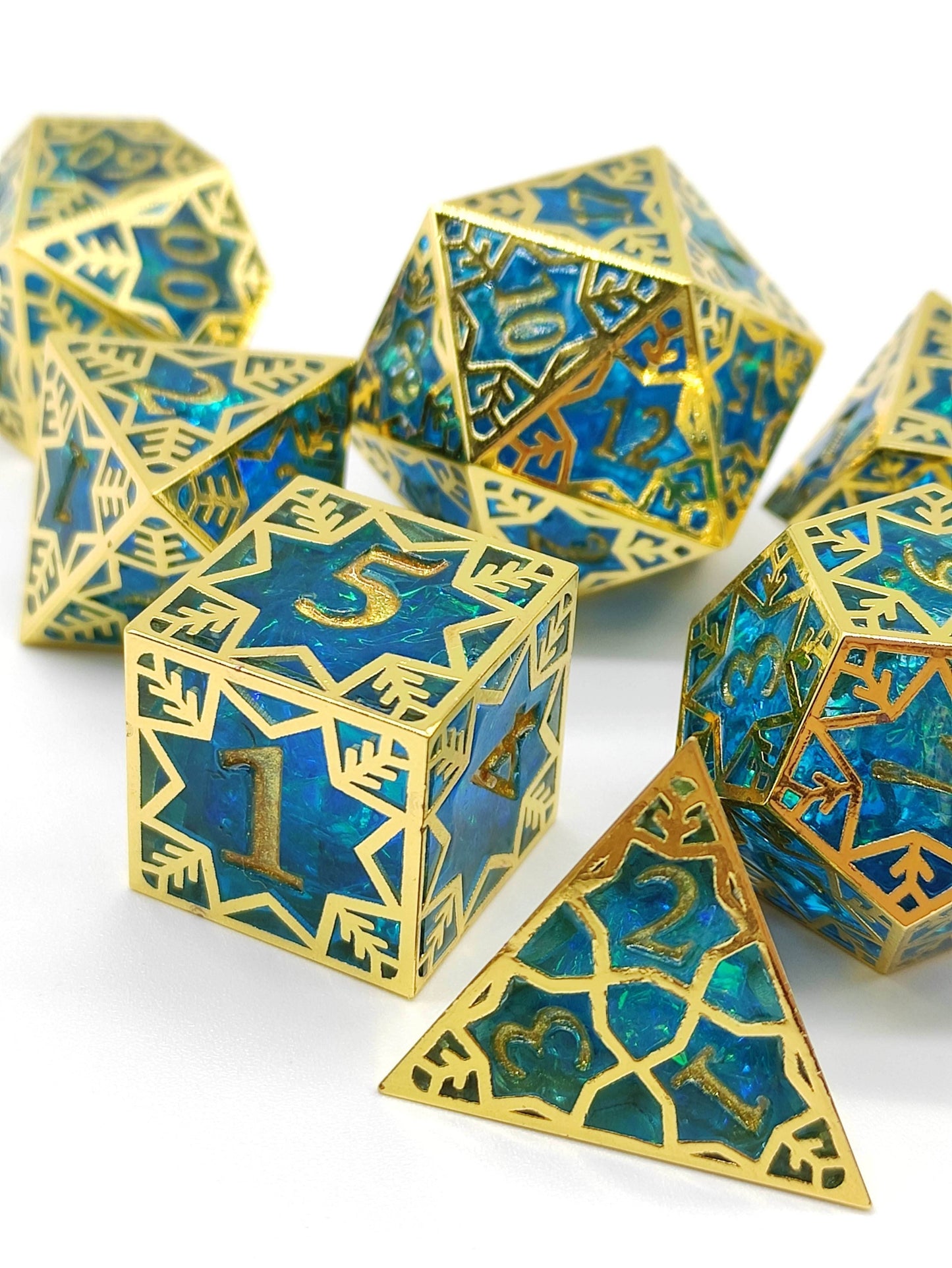 Gilded Permafrost Forged in Frost Dice Set (Resin Dice Encased in Metal) -
