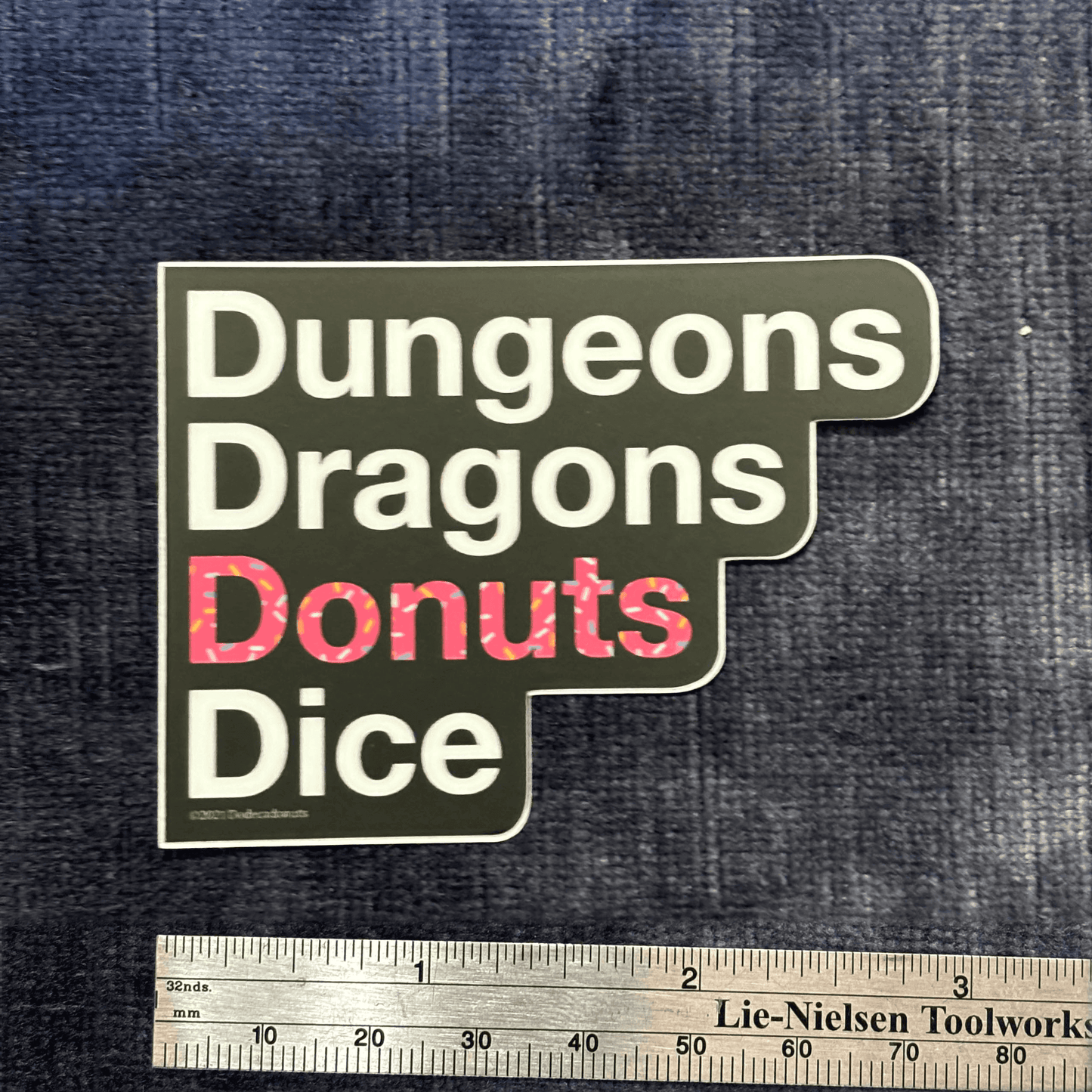 Dungeons, Dragons, Donuts, Dice Vinyl Sticker – Four Essentials, One Bold Design -