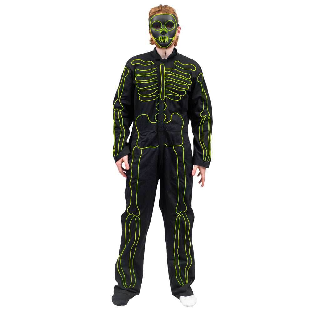 LED Light up Skeleton Costume & Mask with three modes Halloween Costume Cosplay - S/M