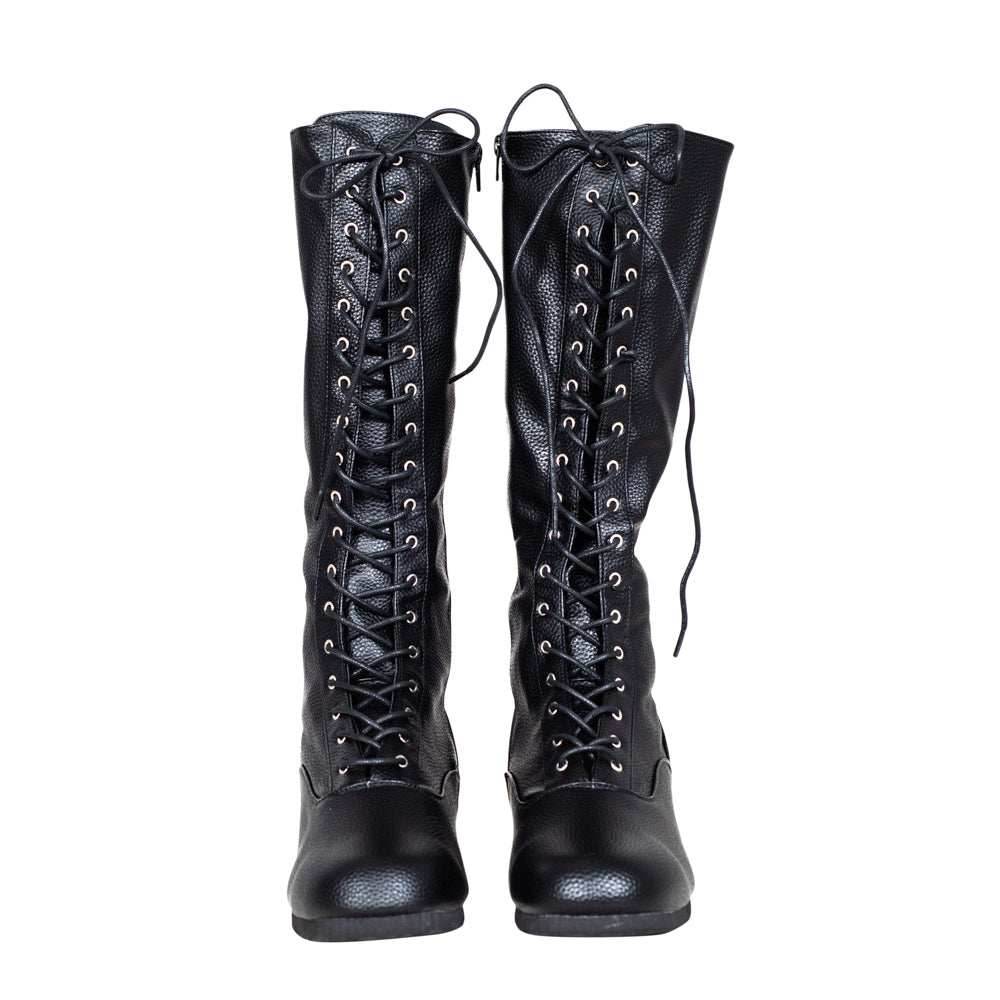 Matte Black Wrestling Boots Halloween Costume Cosplay - SMALL 8/9