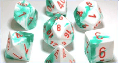 Gemini Polyhedral Mint Green-White/orange 7-Die Lab Dice (Out of Print) -
