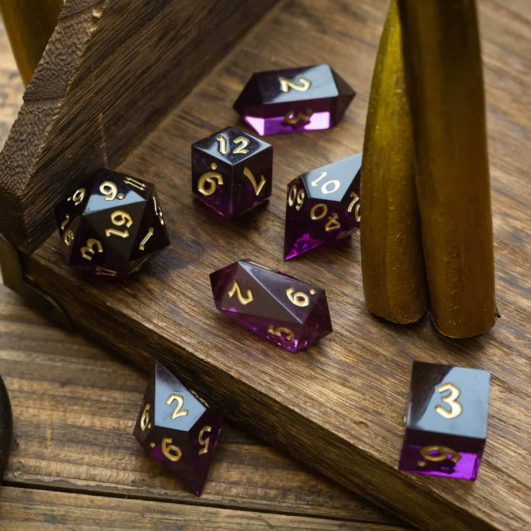 Mystic Violet Resin DND Dice Set - Full Set And Free Dice Box