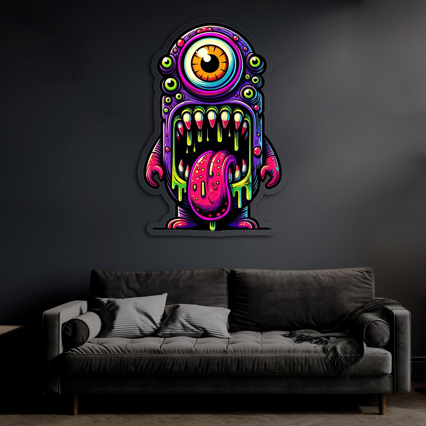 UV Printed Skull Neon Sign, Neon Wall Art, Neon Light Sign, UV Print Neon Sign