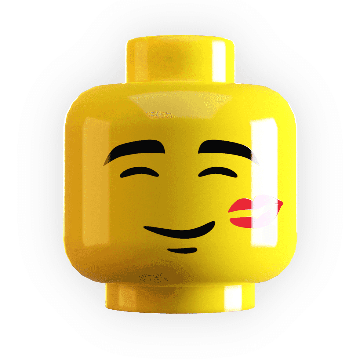 Lipstick Kiss on Face Minifig Head - B3 Customs - Classic Yellow Flesh