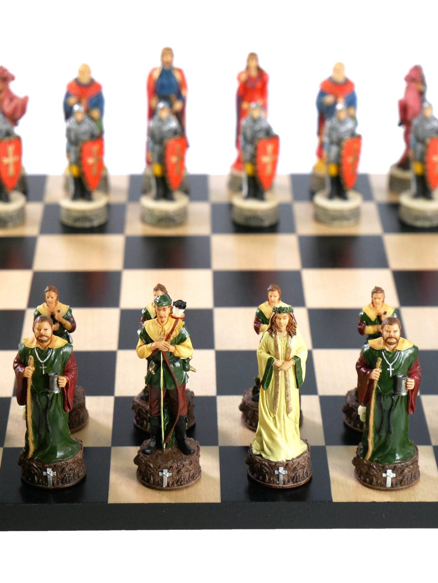 Chess Set -Robin Hood Resin Chessmen on Black/Maple Chess Board -
