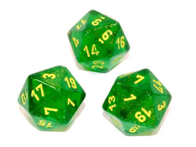 Single d20 Borealis® Polyhedral Maple Green/yellow d20 (Sold per die) -
