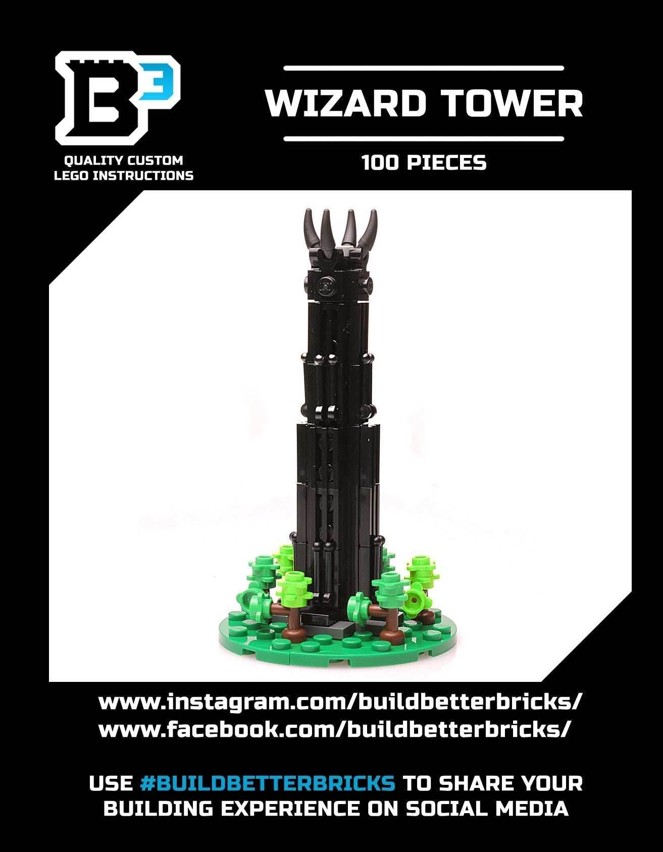 Dark Wizard Tower Building Set made using LEGO parts -