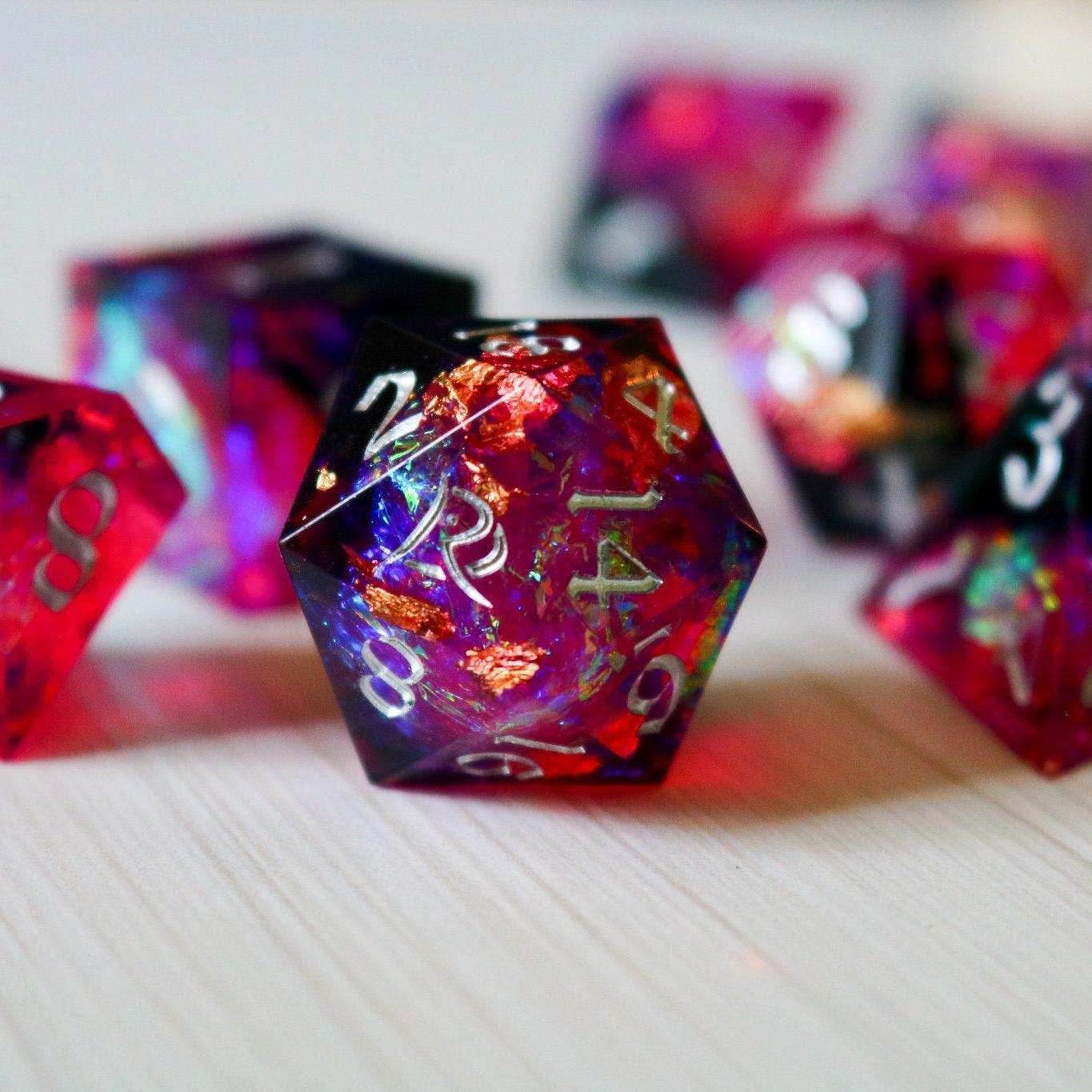 Pink/Silver Handmade Sharp Edge Resin DND Dice Set - Only 1 D20