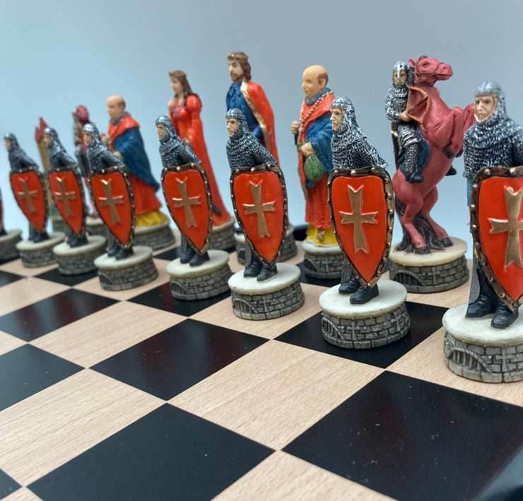 Chess Set -Robin Hood Resin Chessmen on Black/Maple Chest -