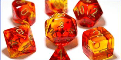 Gemini Polyhedral Red-Yellow/gold 7-Die Lab Dice -