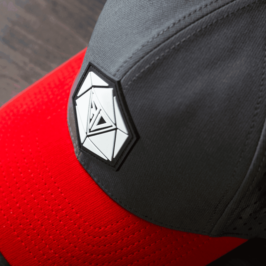 Runic D20 Snapback Hat | RPG Dice Cap for DND & Tabletop Gamers - Red Brim DND Hat