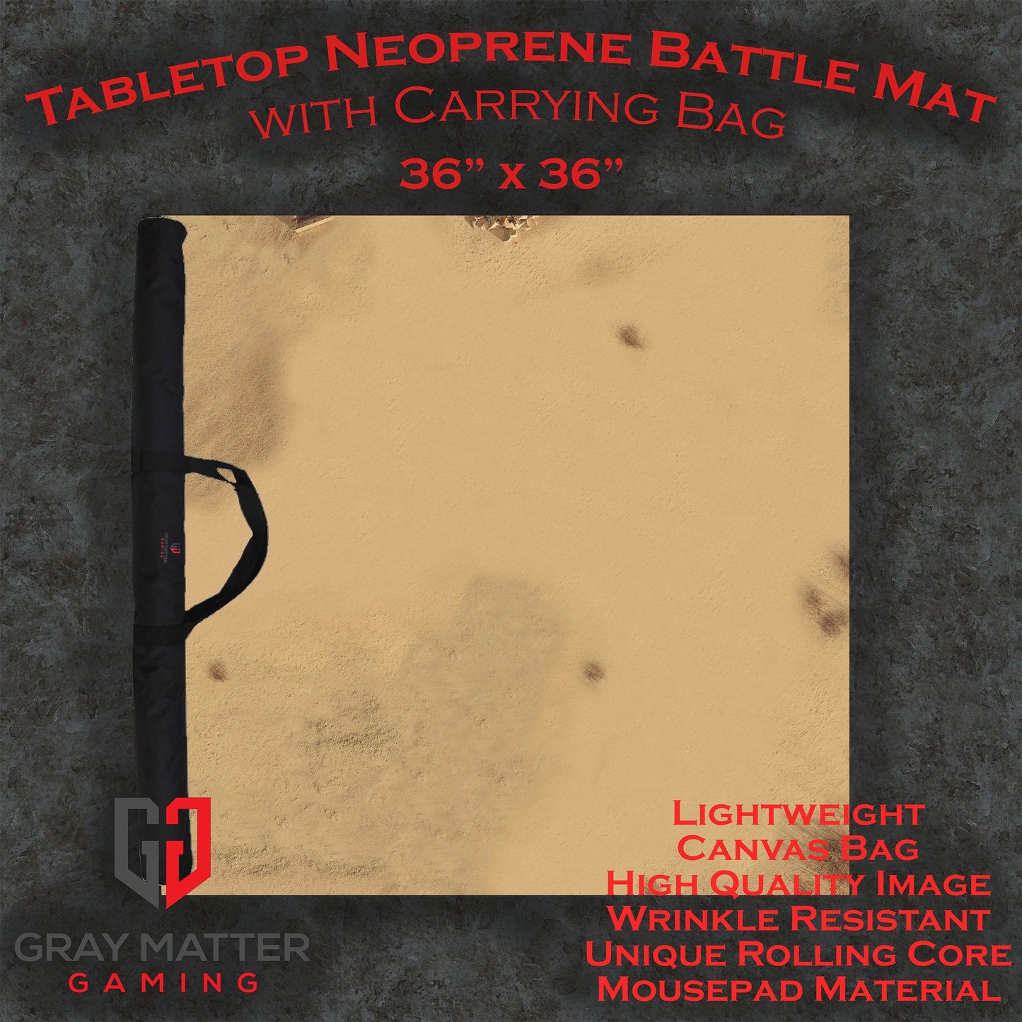 Sandy Dunes - Neoprene Battle Mat - Warhammer, AoS, 40K, Kill Team, MCP, Shatterpoint, Legion, More - 36x36
