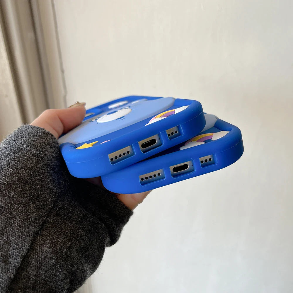 Cute 3D Cartoon Blue Rainbow Bear Soft Silicone Phone Case