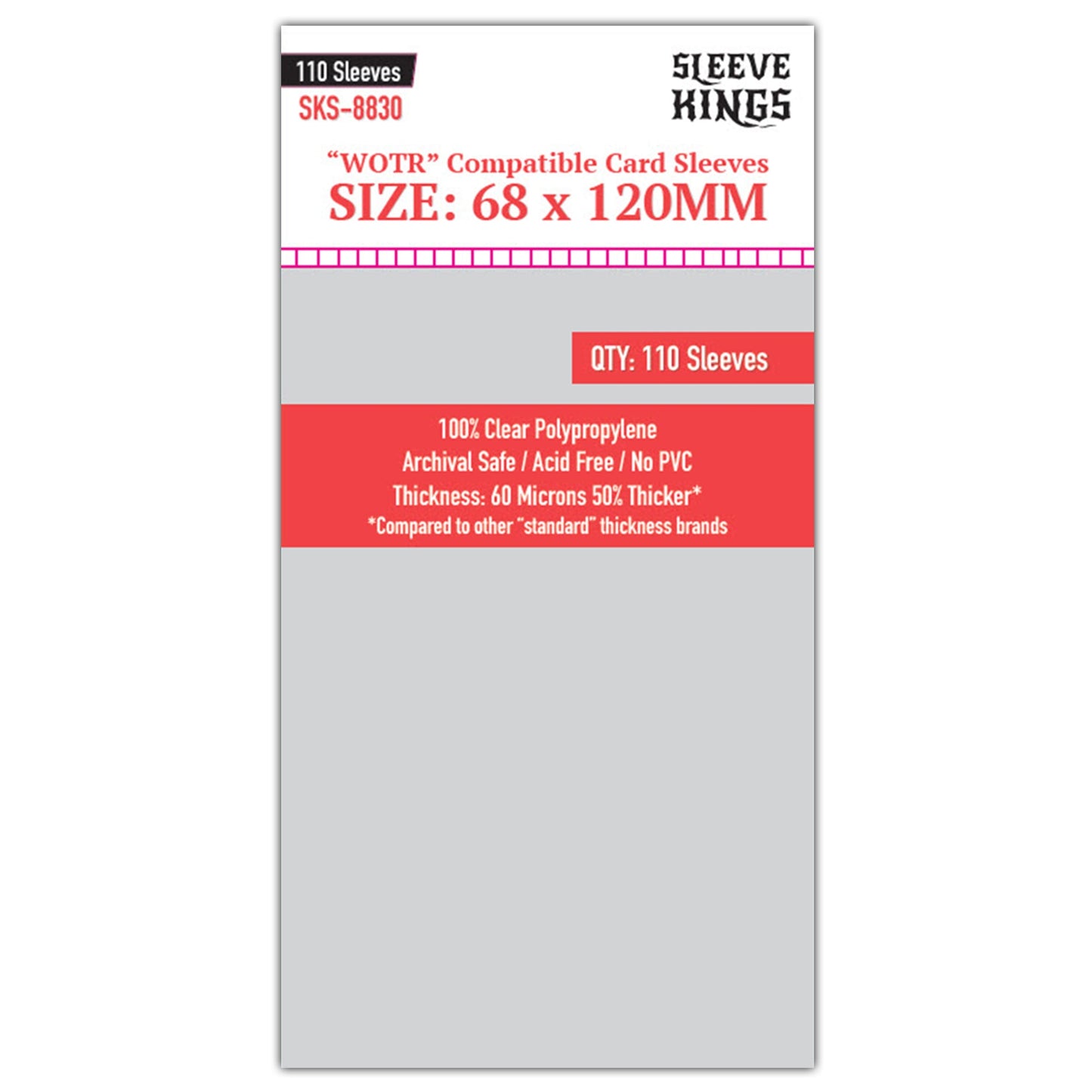 "WOTR" Compatible Sleeves (68x120mm) 110 Pack, 60 Micron, SKS-8830