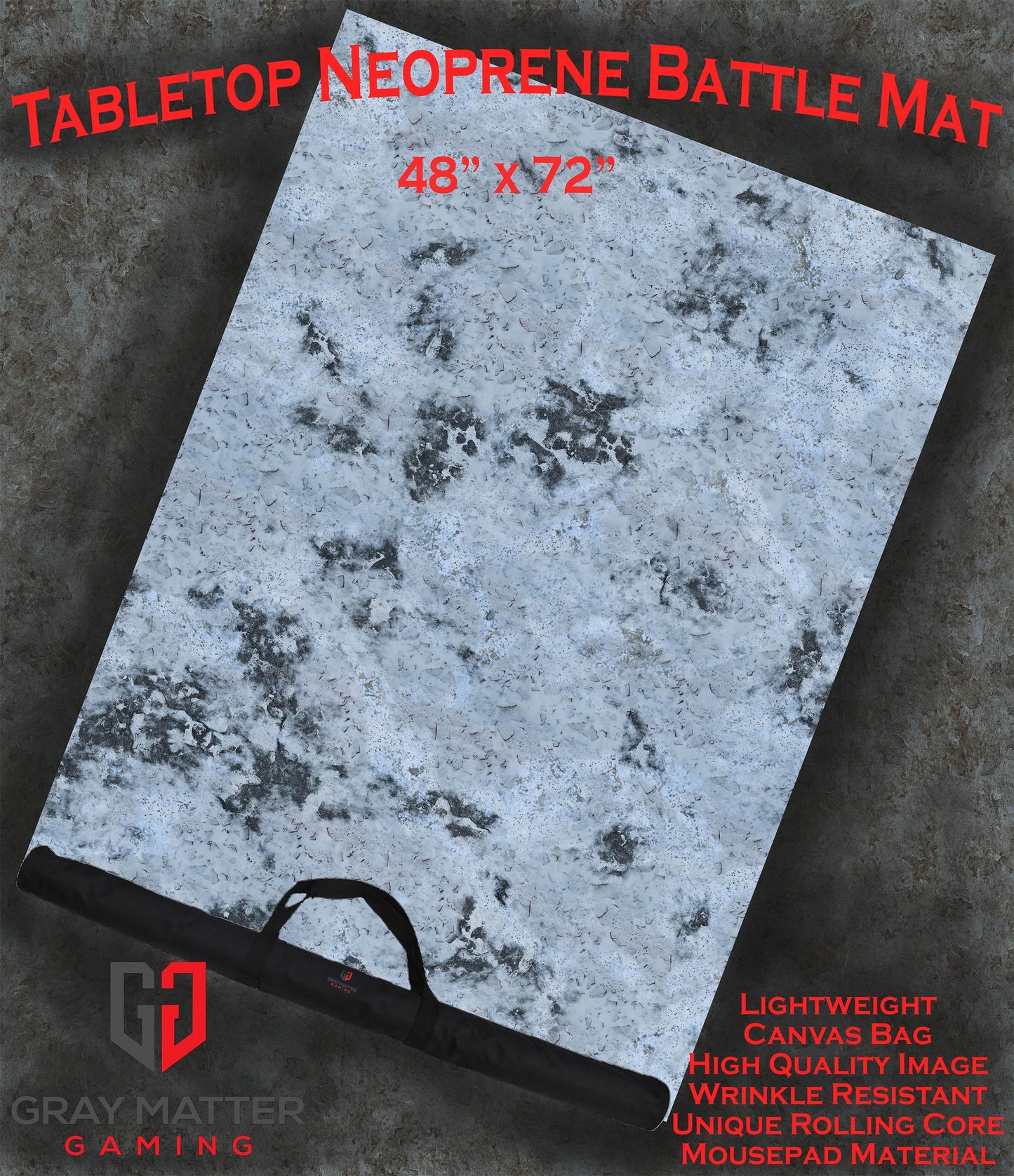Snowy Tundra - Neoprene Battle Mat - Warhammer, AoS, 40K, Kill Team, MCP, Shatterpoint, Legion, More - 48x72