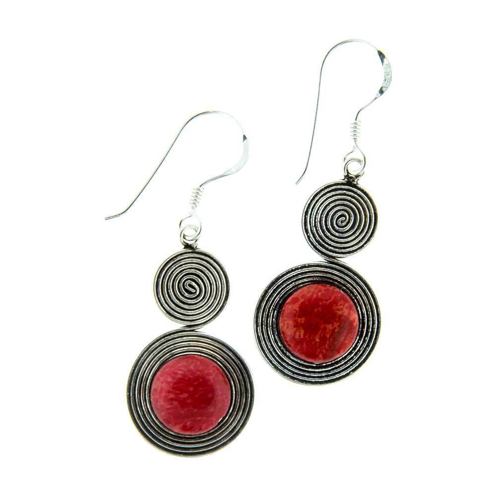 Spiral Red Coral Earrings -
