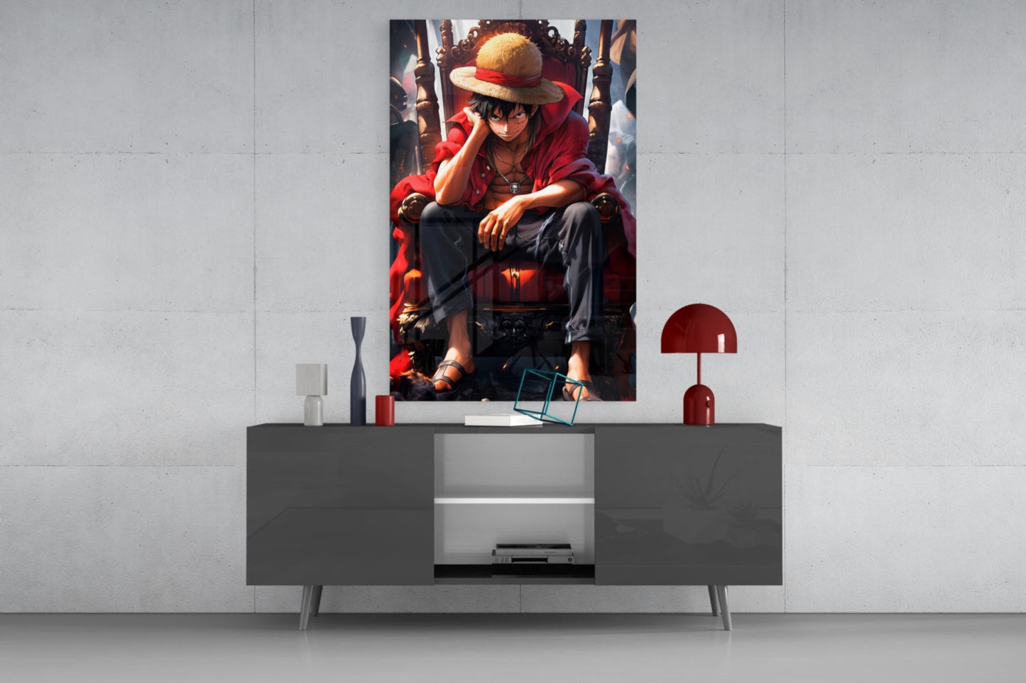 Luffy on the throne Glass Wall Art || Designer Collection