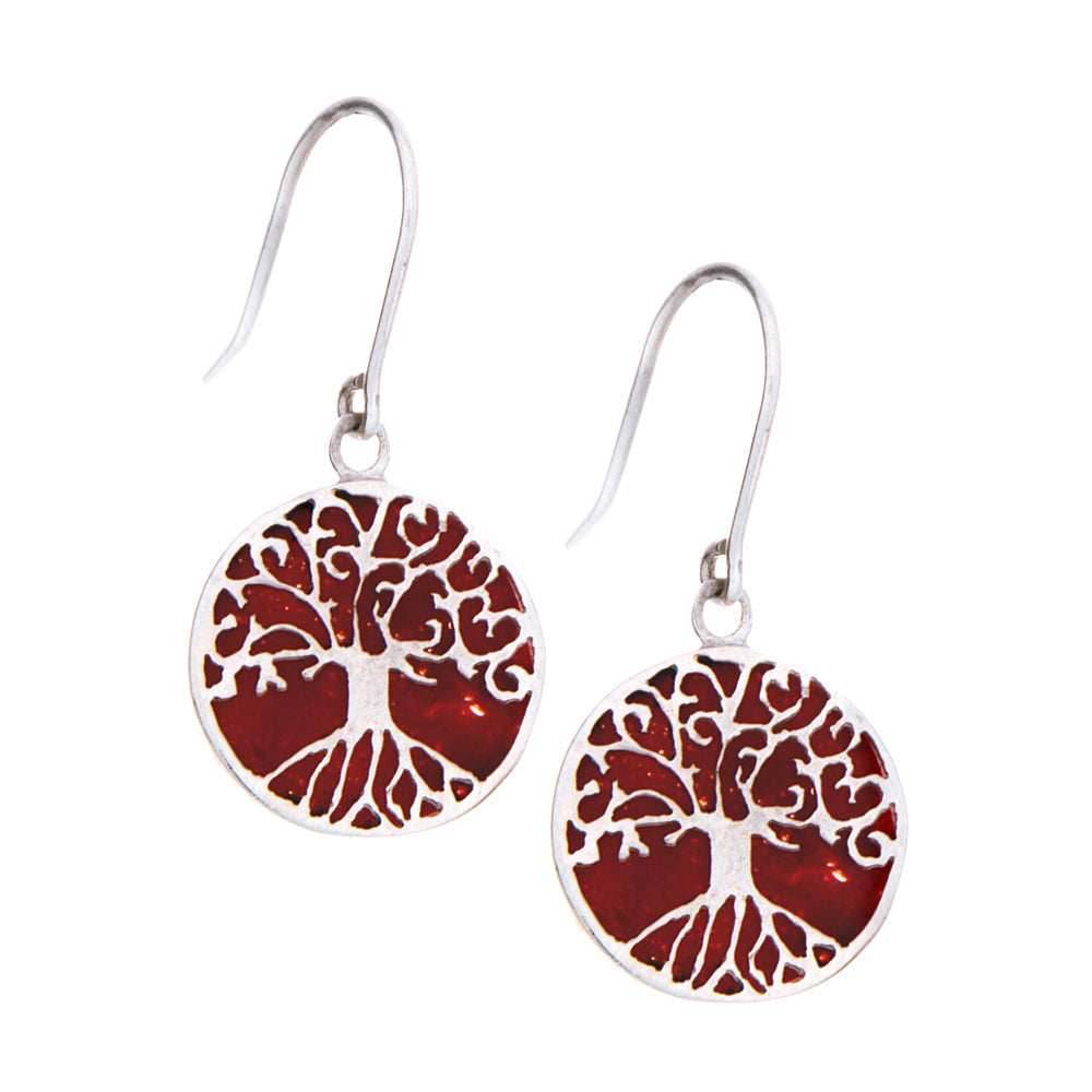 Tree of Life Red Coral Earrings -